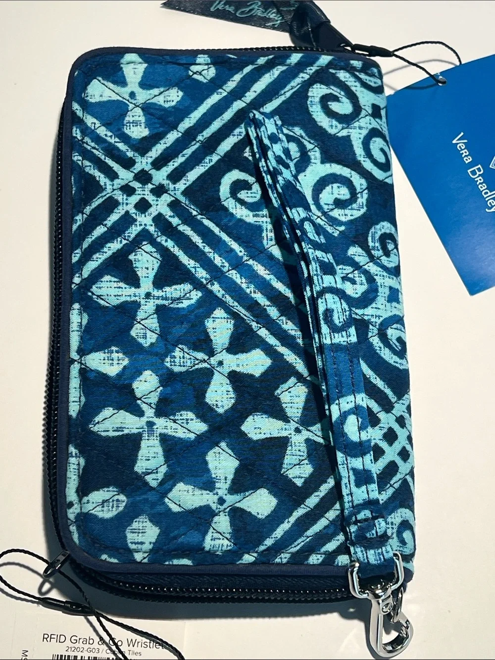 Vera Bradley Teal and Navy Patterned Zip Wallet